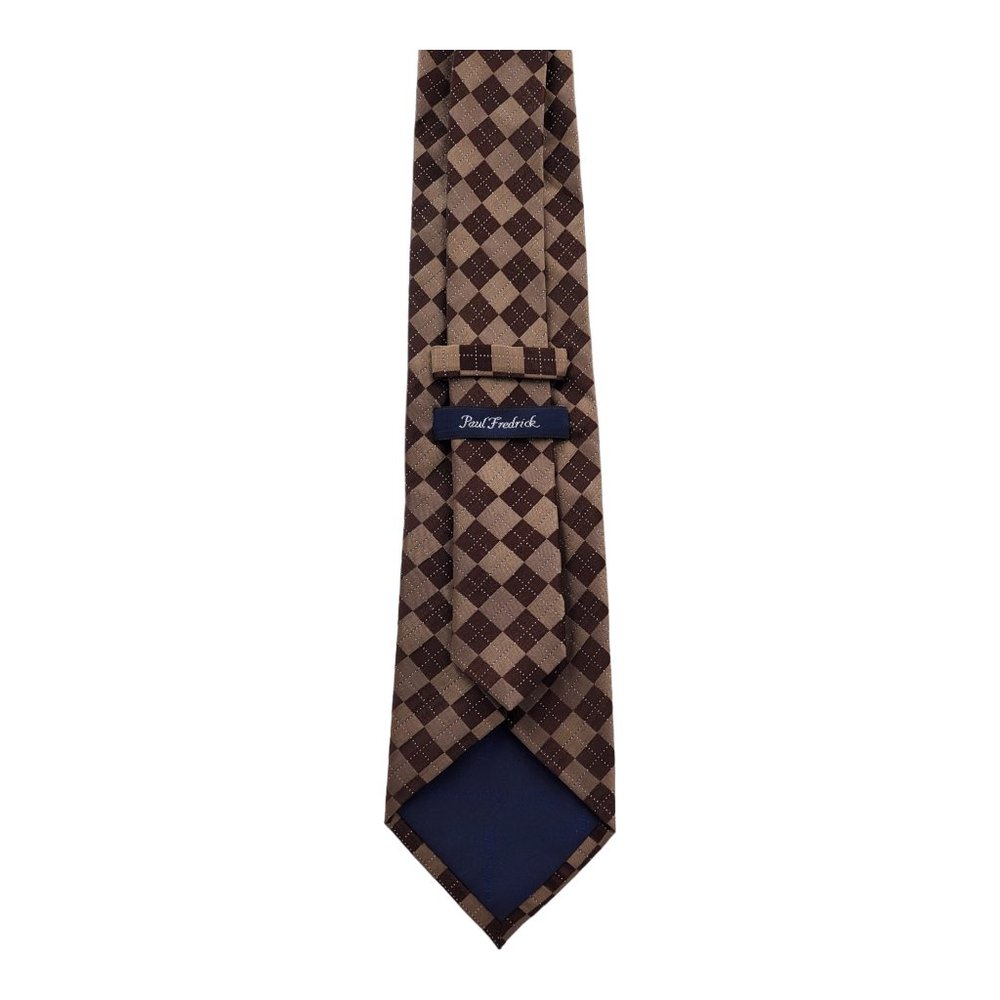 Paul Fredrick Argyle Check Pattern Brown 100% Sil… - image 2